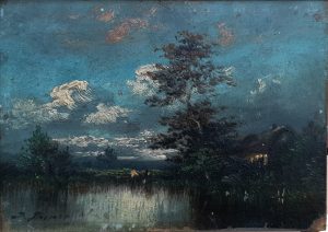 Tableau Paysage à l'étang-Dupre_Avant restauration