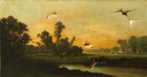 Tableau Paysage au crépuscule_Avant restauration