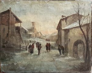 Tableau Paysage sous la neige_Avant restauration